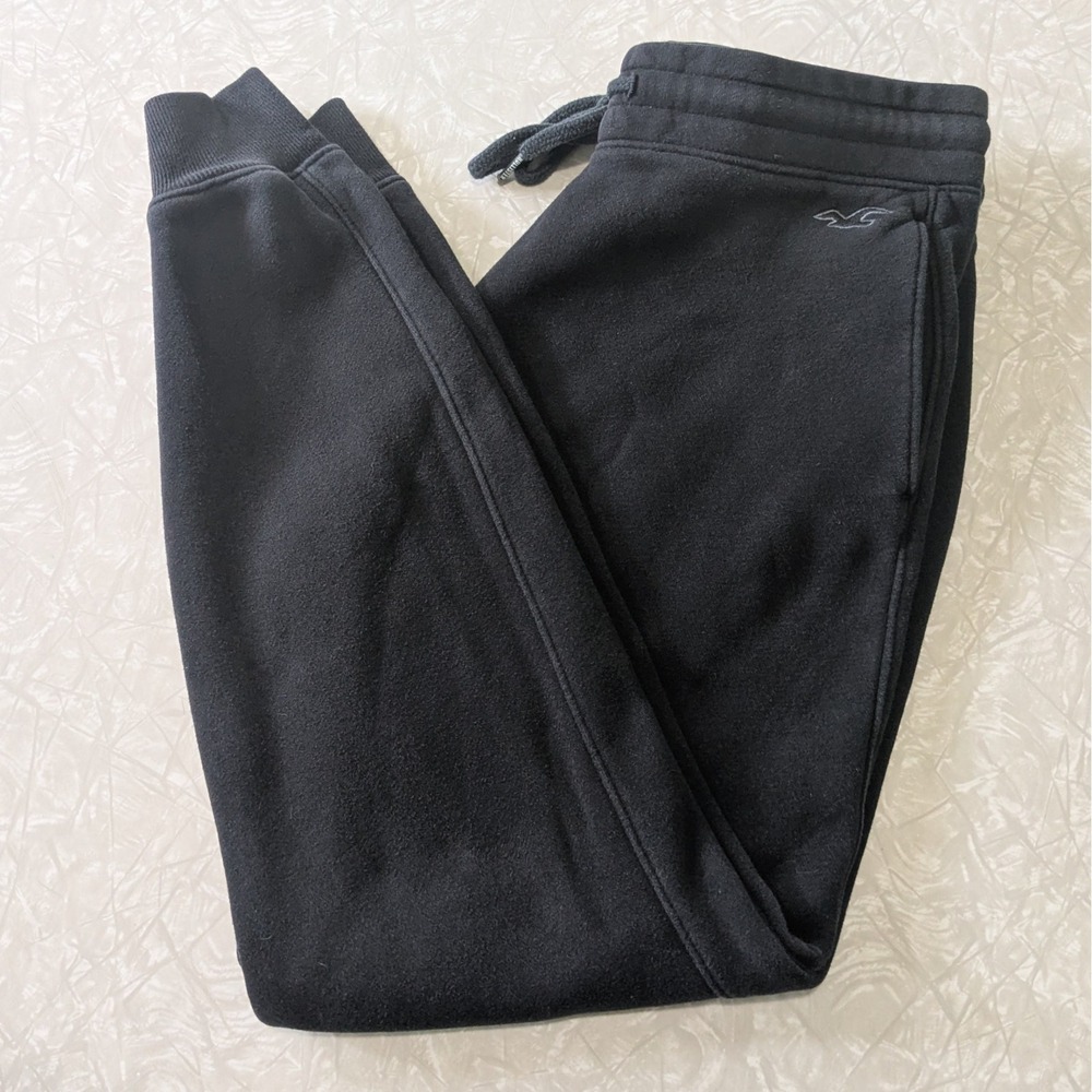 Hollister Womens S Black Fleece Joggers Sweatpants Drawstring Seagull Logo